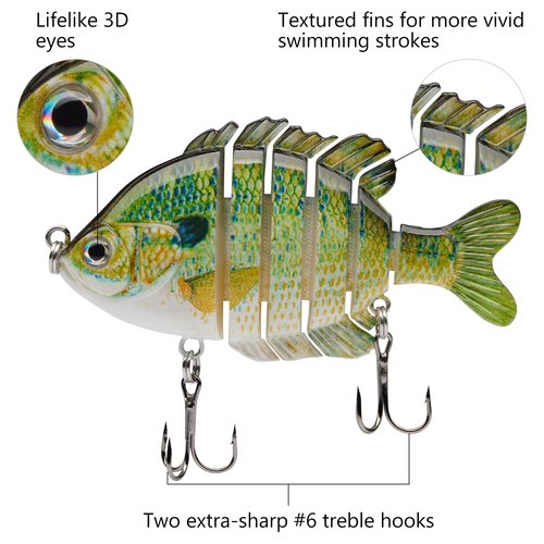 BASSDASH SwimPanfish Multi Jointed Panfish Bluegill Swimbaits Hard Topwater Bass Lures Fishing Lure Crank Saltwater 3.5in/0.85oz