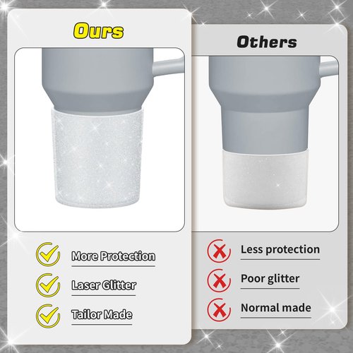 WUQID Glitter Higher Silicone Boot Compatible with Stanley Quencher H2.0 40oz 30oz 20oz & IceFlow Flip 30oz 20oz, Tumbler Cups Anti-Slip Bottom Sleeve Cover