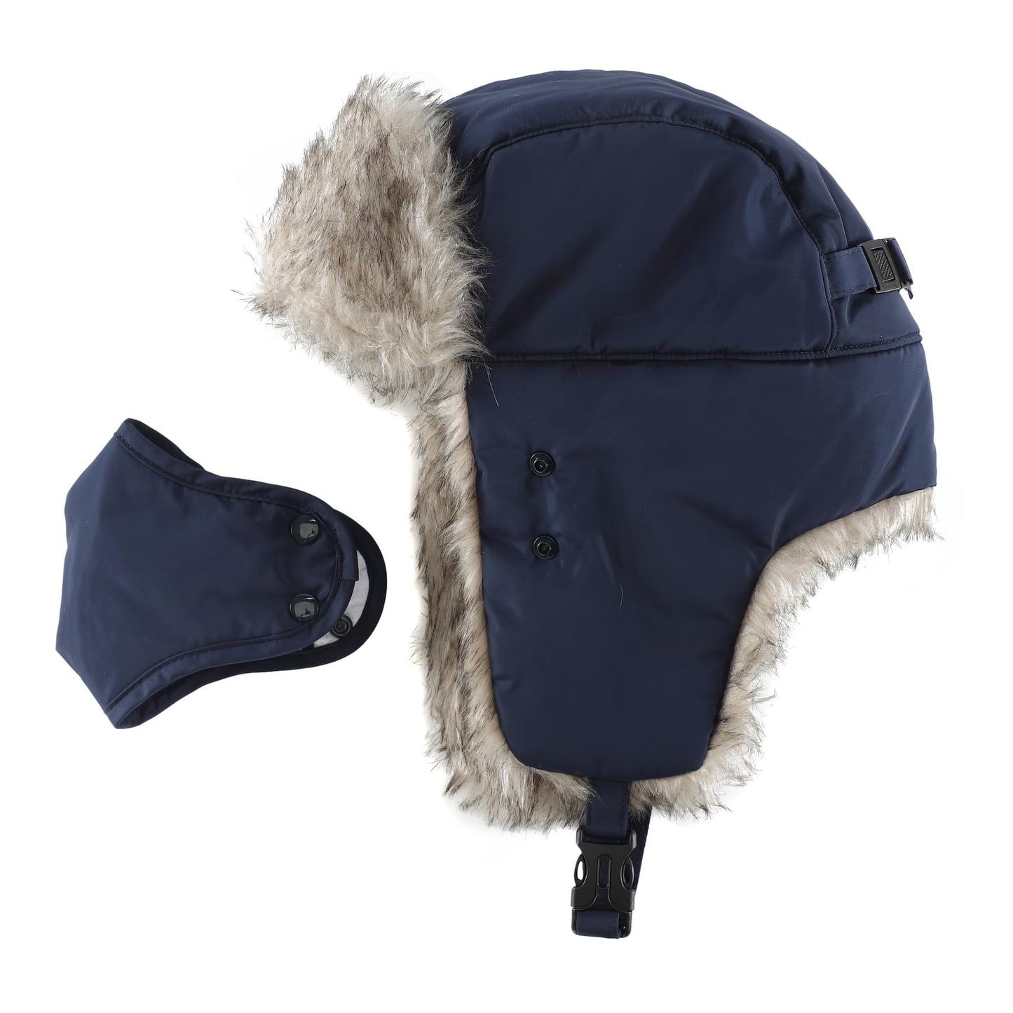 Home Prefer Mens Faux Fur Trooper Trapper Hat with Face Mask Waterproof Cold Weather Winter Hat Fishing Hunting Trapper Hat for Men Women Navy Blue
