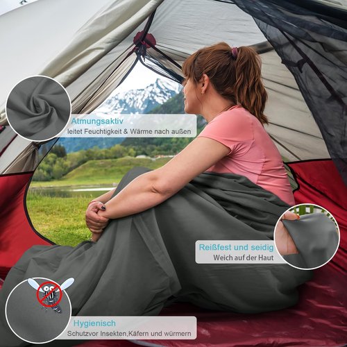 Sleeping Bag Liner, Updated Adult Sleep Sack & Travel Sheets with Foot Zipper, Lightweight and Portable Camping Sleeping Bag Liners - Ideal for Backpacking, Hostels and Camping Dark Gray