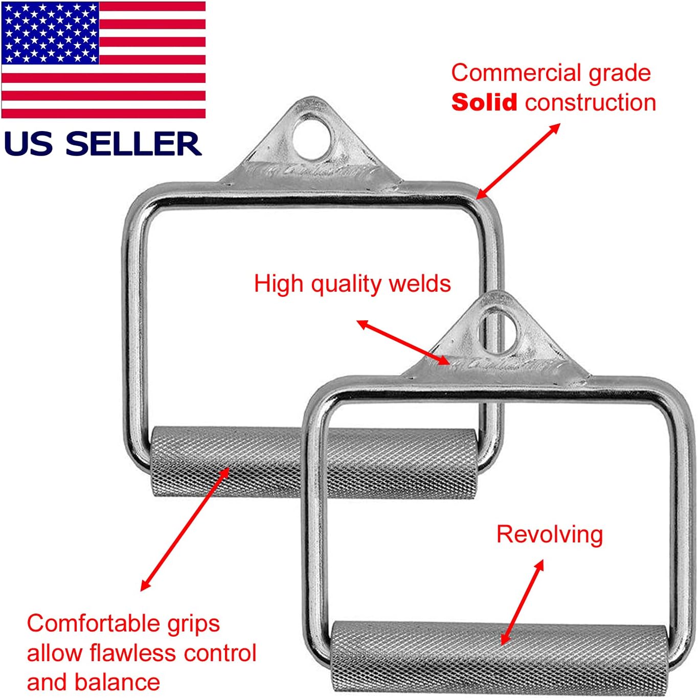 FITNESS MANIAC 2X Handle Cable Attachments Machine Workout Fitness D-Handle Stirrup 1 Pair