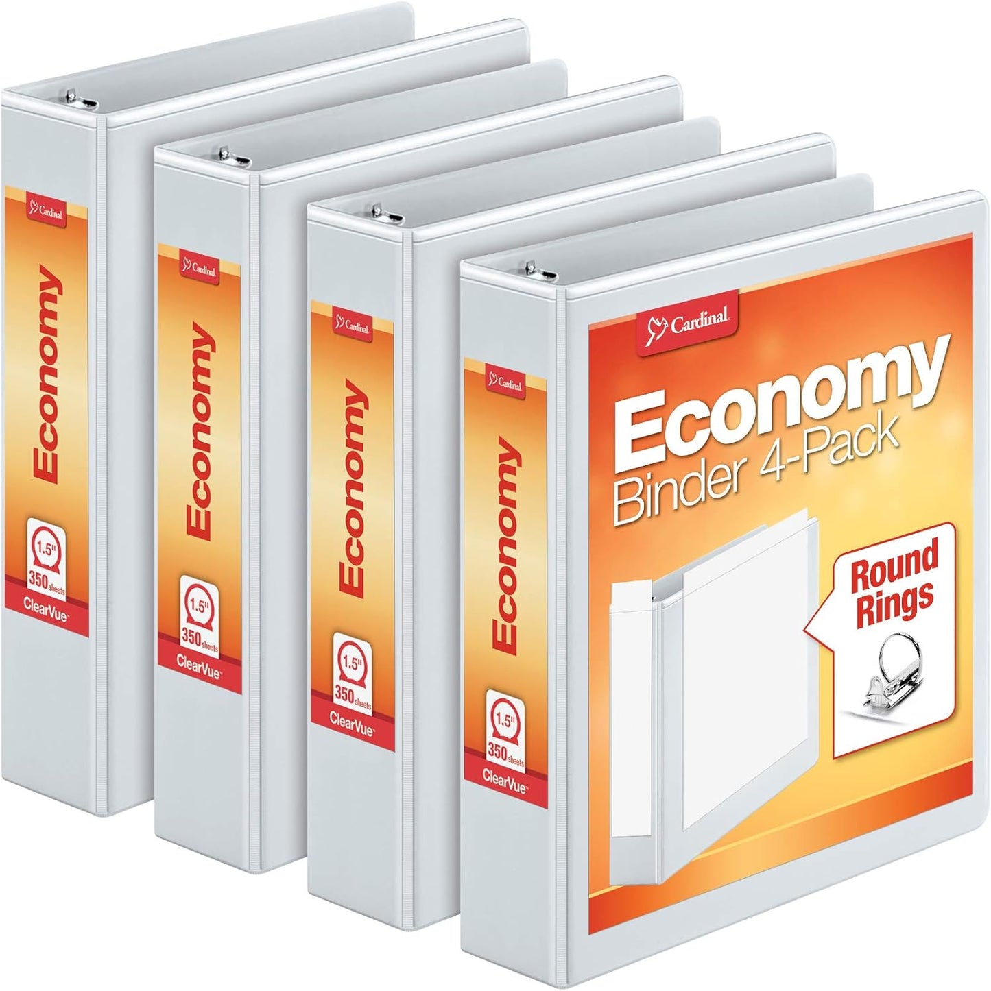 Cardinal Economy 3 Ring Binder, 1 Inch, Presentation View, Black, Holds 225 Sheets, Nonstick, PVC Free, 4 Pack of Binders (79512)