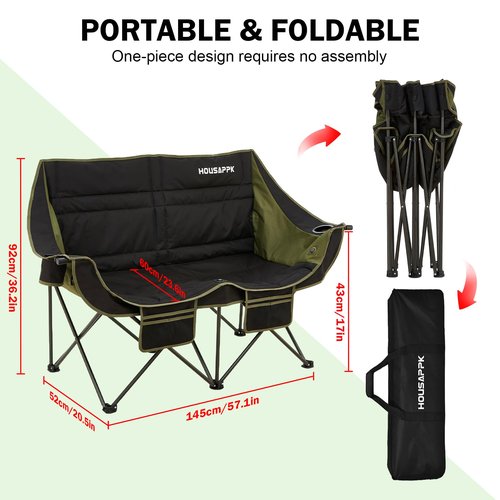 Heated Camping Chair, Oversized Heated Double Camping Chair for Adults 2 People, Heated Folding Outdoor Sports Chairs for Lawn, Hunting and Picnic, Supports 750 lbs,Battery Not Included