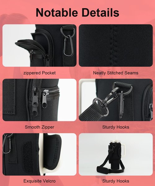 Water Bottle Carrying Bag with Pocket for Stanley & Simple Modern 40oz Tumbler with Handle, Water Bottle Holder with Pouch, Adjustable Strap Carabiner for Stanley Cup Accessories for Travel Walk Camp