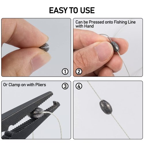 Dr.Fish 100 Pack Oval Split Shot Sinkers, Lead Fishing Weight Clip On Fishing Line Tackle Fly Fishing Freshwater Crappie Trout 1/14oz