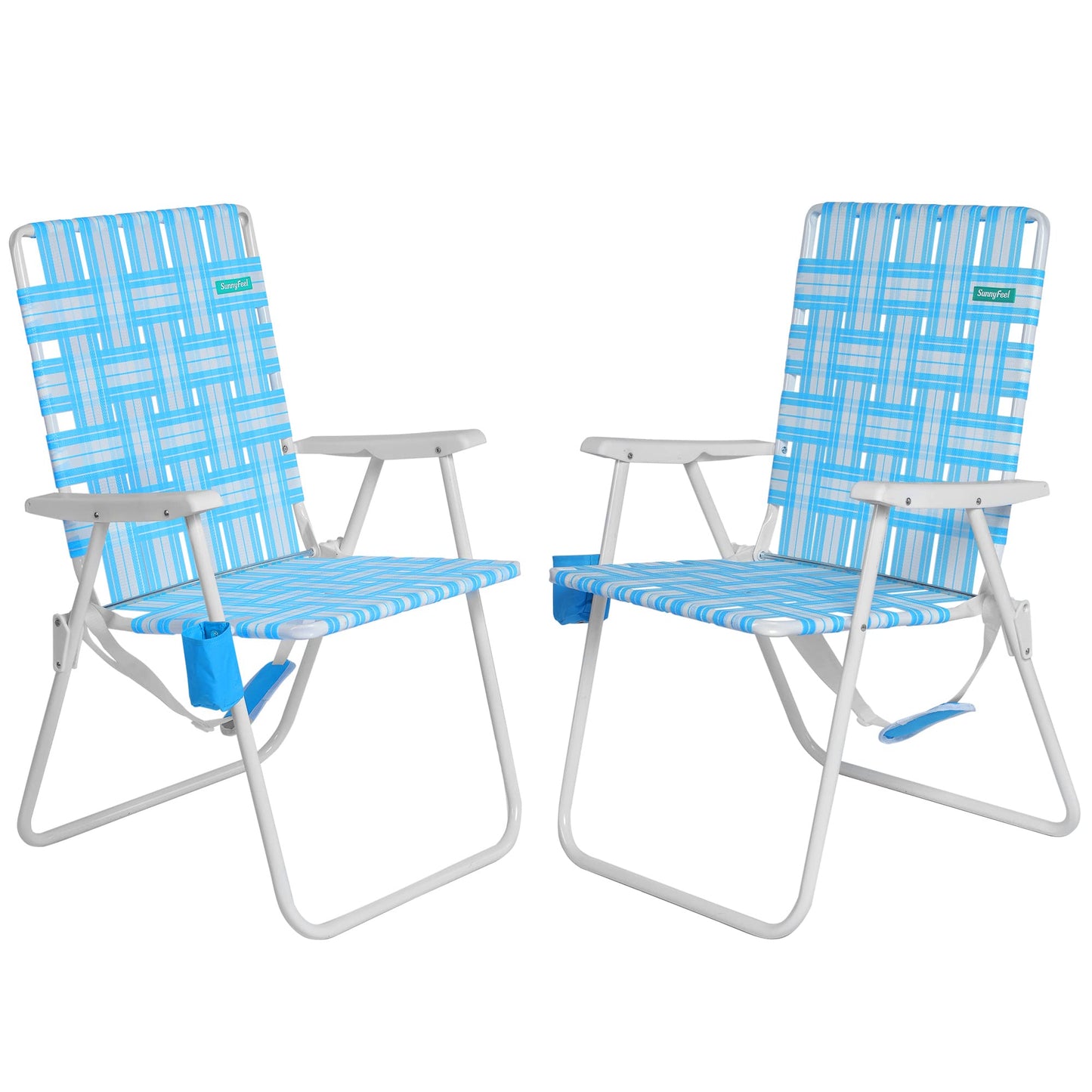 SUNNYFEEL 15" Tall Folding Webbed Beach Chair, Oversized Portable High Seat Sand Chair for Adults Heavy Duty 300 LBS, Foldable Camping Webbed Lawn Chairs for Camp/Outdoor/Travel/Picnic/Concert/Sports