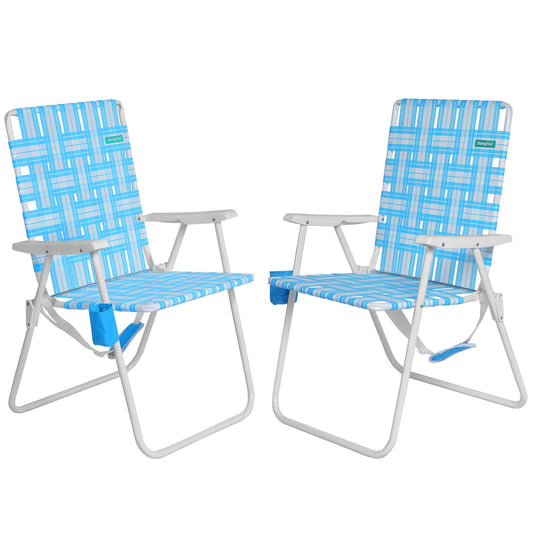SUNNYFEEL 15" Tall Folding Webbed Beach Chair, Oversized Portable High Seat Sand Chair for Adults Heavy Duty 300 LBS, Foldable Camping Webbed Lawn Chairs for Camp/Outdoor/Travel/Picnic/Concert/Sports