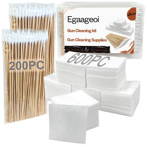 Gun Cleaning Supplies Kit – 2" Lint-Free Cleaning Patches and 6" Pointed Cotton Swabs for All Caliber Pistols, Rifles, and Shotguns | Essential Firearm Maintenance for Gun Owners and Beginners