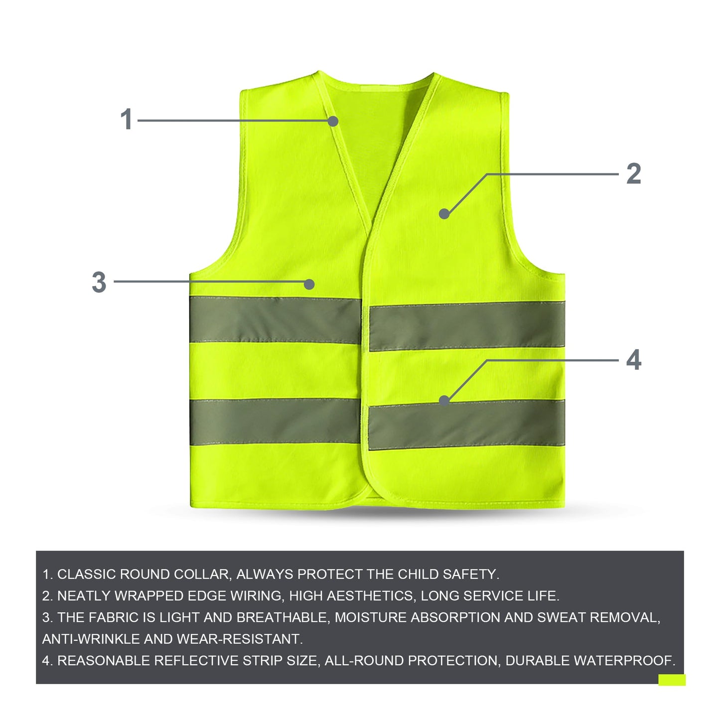 GOOFIT High-Visibility Children's Safety Vest Yellow Reflective Vest Breathable Universal Size Protective Vest for Boys and Girls Pack of 3