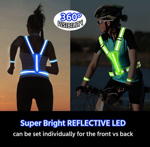 BEBJUIL LED Reflective Vest,3 Pack Light Up Running Gear with Reflector Armbands,High Visibility Reflective Glow Belt,Rechargeable Light Up Running Vest for Running,Jogging,Walking,Cycling