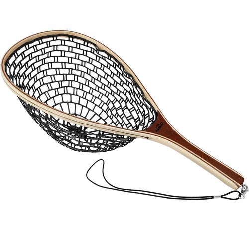 RHINR Landing Net for Fly Fishing, Trout Fishing Soft Rubber Catch and Release Fish Net with Wooden Handle (Black Net)