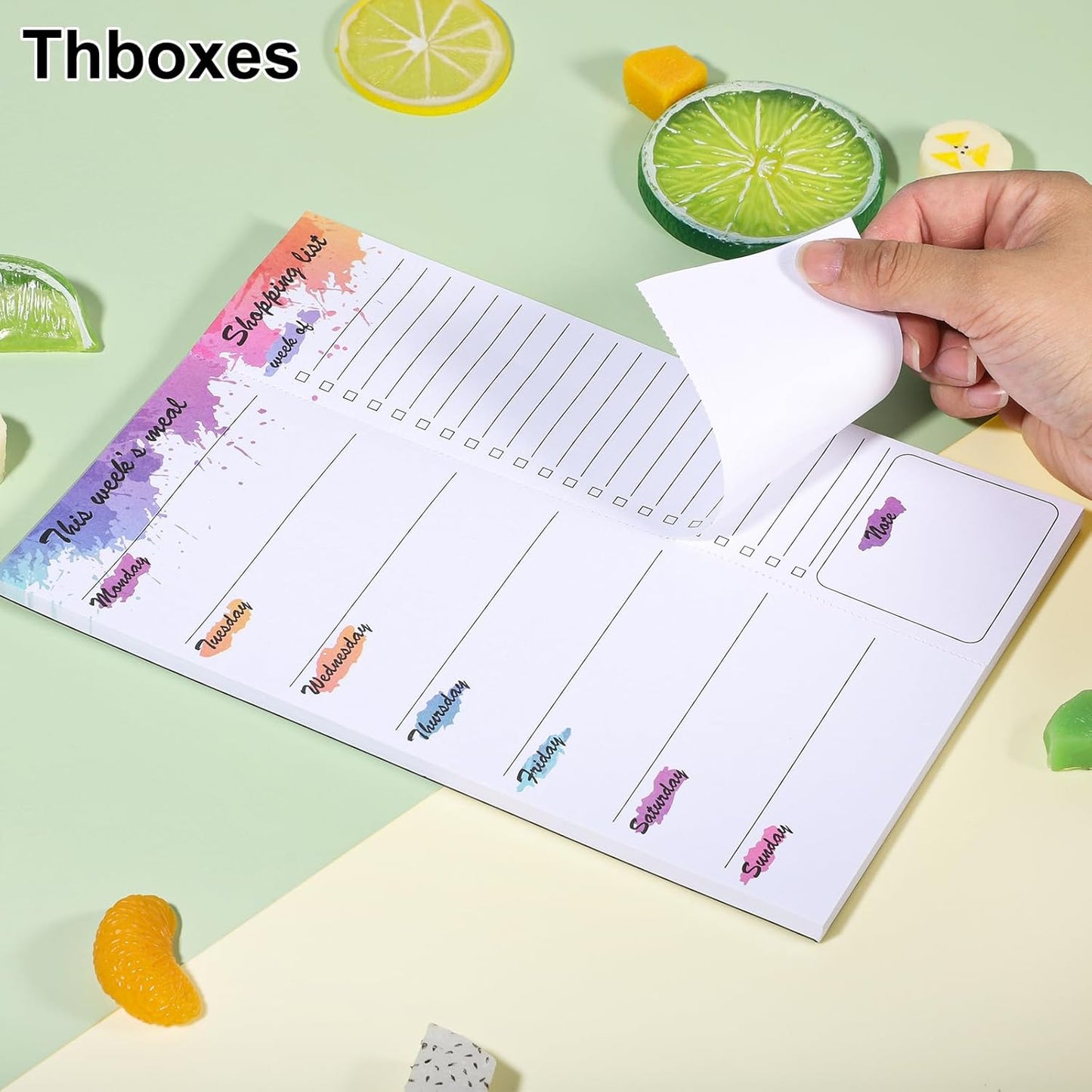 60 Sheet Meal Planner for Fridge, Magnetic Weekly Meal Planner & Grocery List with Tear-off Shopping List for Meal Prep, 7x10''-Flower Design