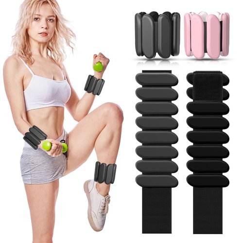 Wrist Ankle Weights Set of 2 (1lb Each), Adjustable Weight Arm and Leg Weights for Women Men, Silicone Weighted Bracelets for Home Workout, Pilates, Walking, Running, Yoga, Dance, Gym (Black)