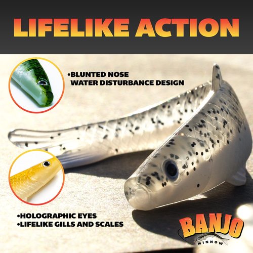 Banjo Minnow Silver Minnows + Lifelike Lure for All Fish + Durable Material That Catches Fish + Freshwater & Saltwater Fishing Lure + Hooks & Anchors
