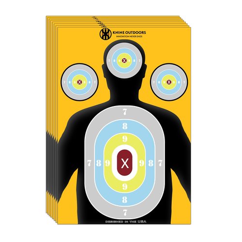 KNINE OUTDOORS Shooting Targets Paper, 12 x18 inch, Bulk for Hunting, Handguns, Pistols, Rifles, Silhouette with Red Bullseye, Yellow Design (60 Pack)