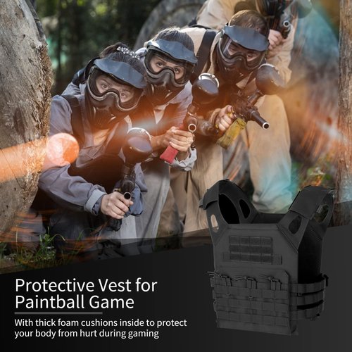 yeesport Airsoft Vest, Foam Padded Protective Paintball Game Vest, Lightweight Breathable Outdoor Sports Equipment Vest with Triple-Magazine Pouch, Adjustable Molle Vest for Men