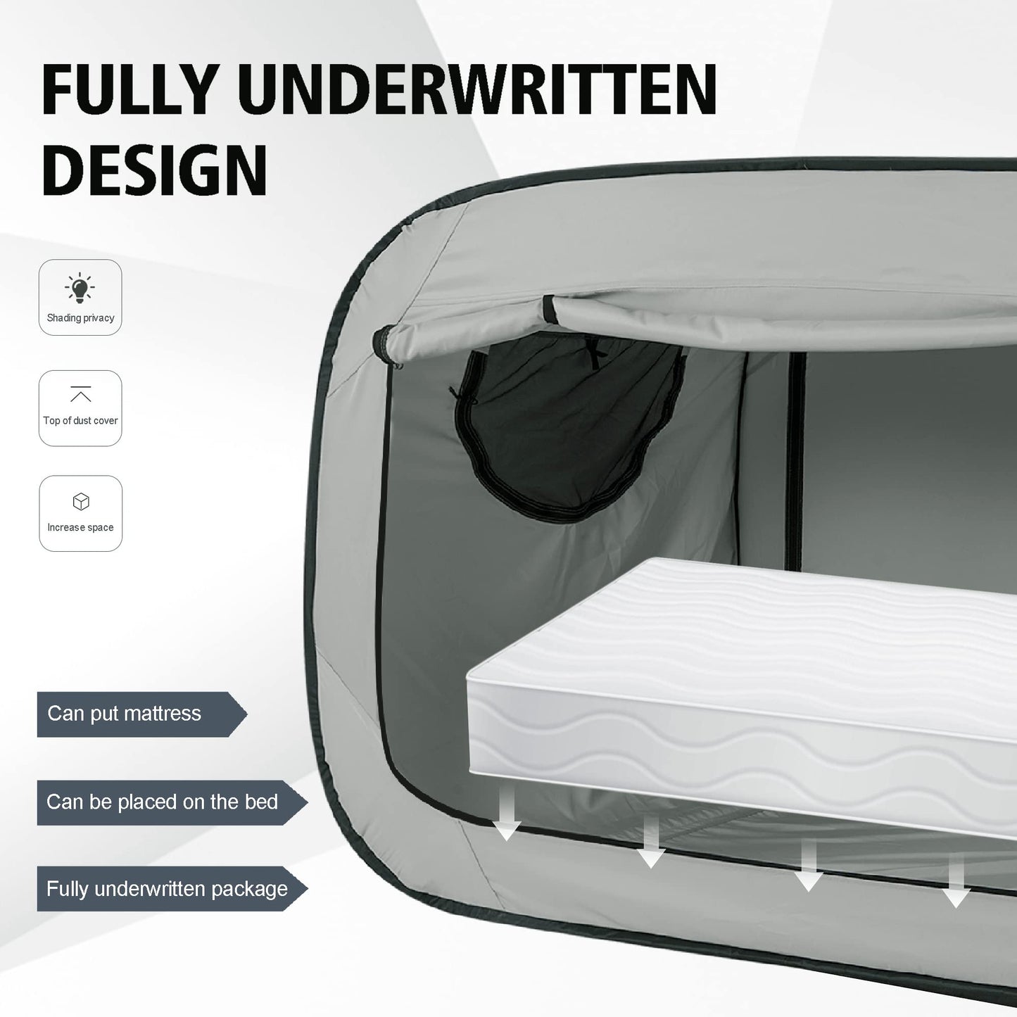 ANC POP Bed Tent Full Bed Canopy Portable Dream Tent for Kids and Adult Indoor Sleeping Tents with 2 Doors Breathable Private Space Tents, Grey