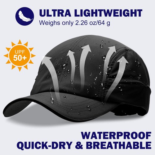 Oversize XL XXL Mens Waterproof Quick Dry Baseball Cap Lightweight Cooling Breathable Sports Hat for Big Heads 23.5"-26" Black