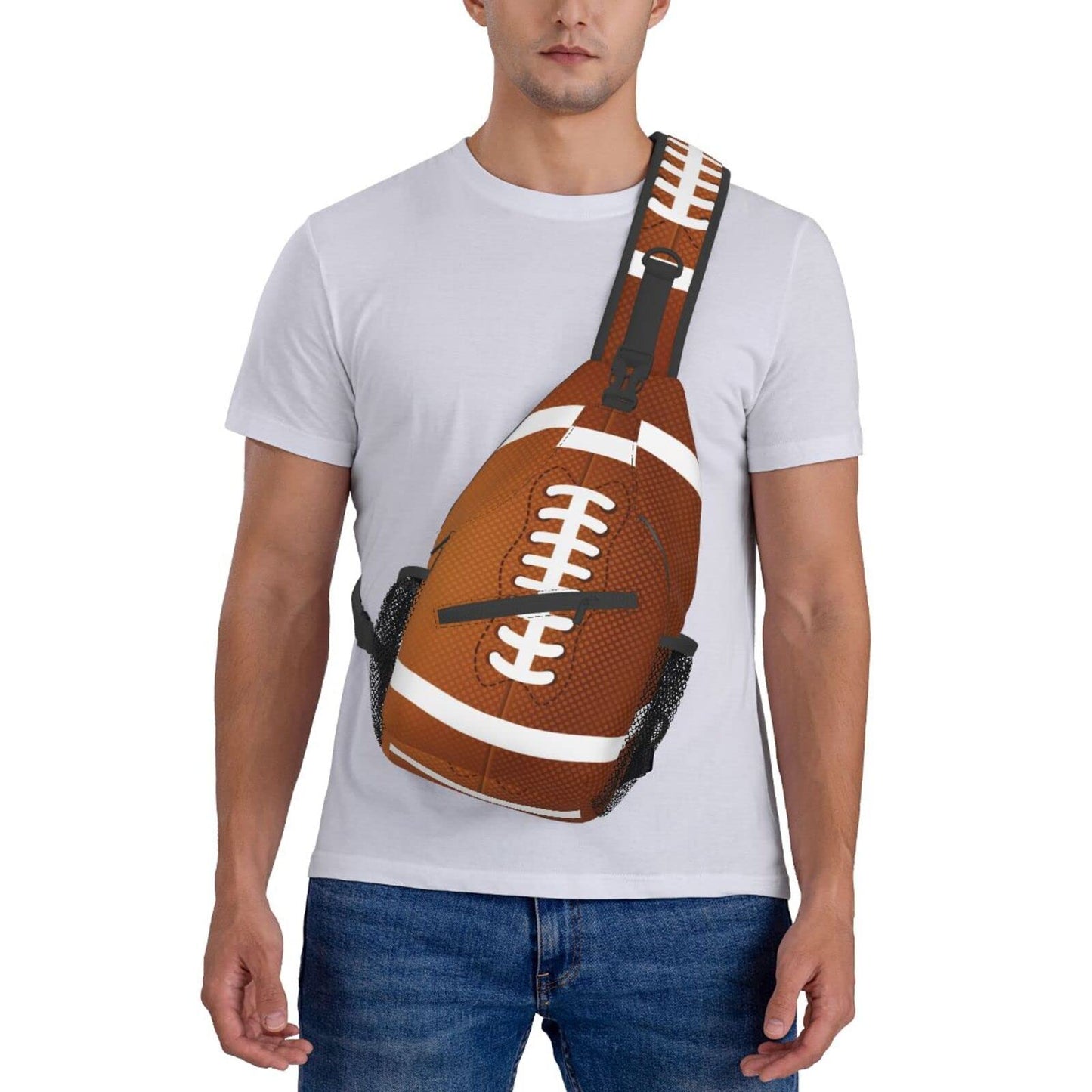 SURERUIM Football Print Sling Bag for Women Men Crossbody Shoulder Backpack American Football Rugby Ball Pattern Chest Bags Sports Ball Team Gym Bag Travel Hiking Sports Bag Casual Daypack
