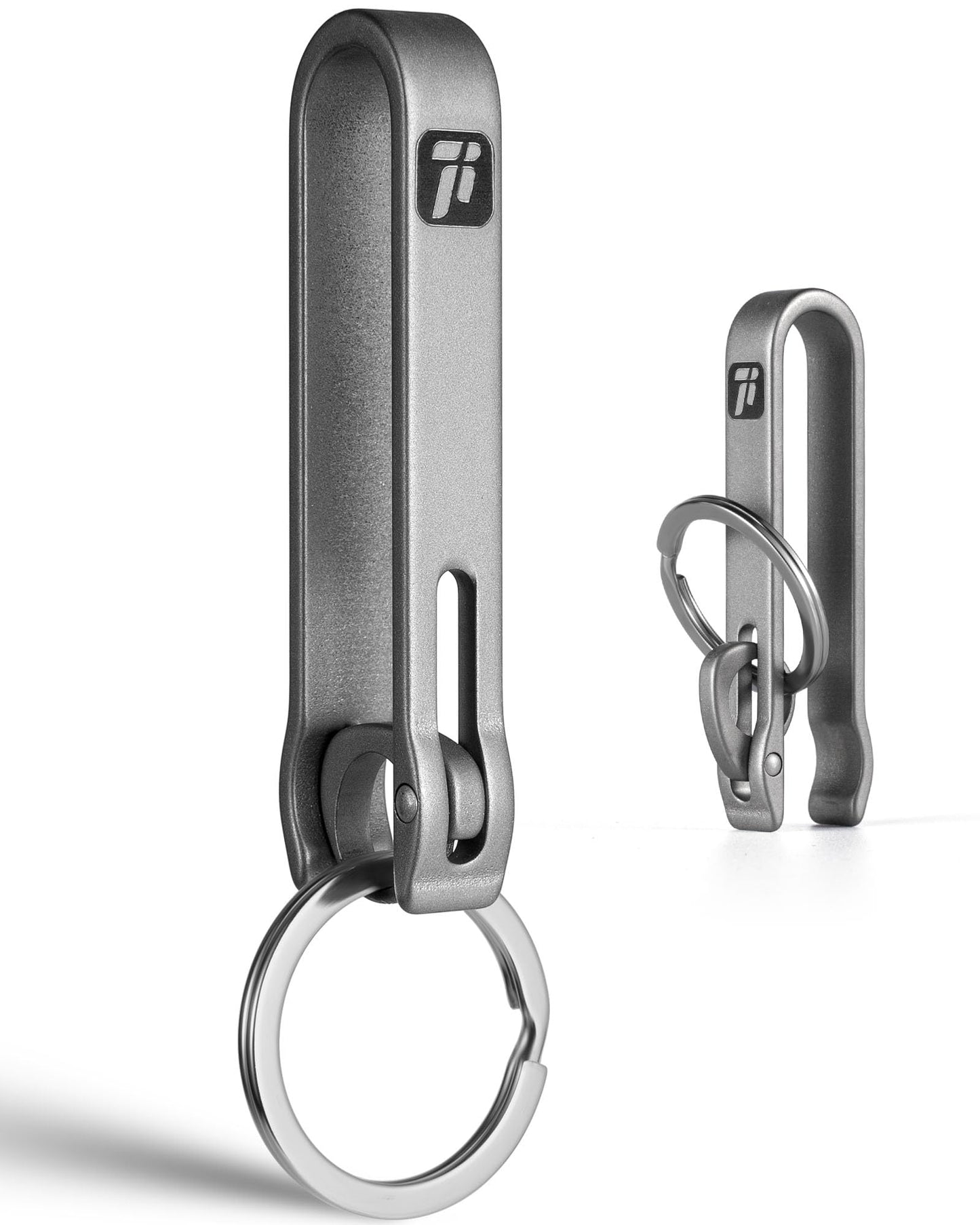 FEGVE Titanium Key Belt Clip, Carabiner Keychain Clip Belt Key Holder with Key Ring for Pants Purse-M/Grey