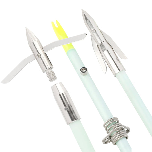AMEYXGS 3/6pcs Archery Bowfishing Arrows Luminous or White Fiberglass Arrow Shaft with Broadheads and Safty Slides for Compound Bow and Recurve Bow Fishing Huntings (3 pcs, Luminous, Short broadheads)