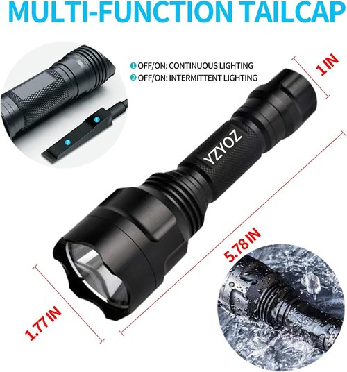YZYOE Rechargeable Red Light Tactical Flashlight，500 Yards Red LED Light kit, Universal Picatinny Rail Mount with Pressure Switch for Long Distance Night Observation.