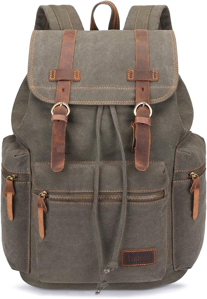 Vintage Leather Trim Backpack for Men & Women | Casual Travel Rucksack for Laptops