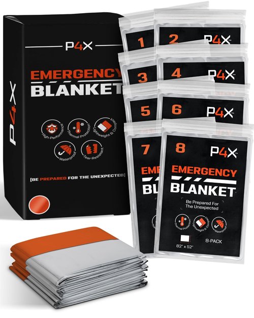 PREPARED4X 8-Pack Mylar Emergency Blanket - Mylar Blankets Survival Thick Reusable - Waterproof, Rip, and Tear Resistant Survivalist Gear - Emergency Thermal Blanket for Outdoors (Orange)