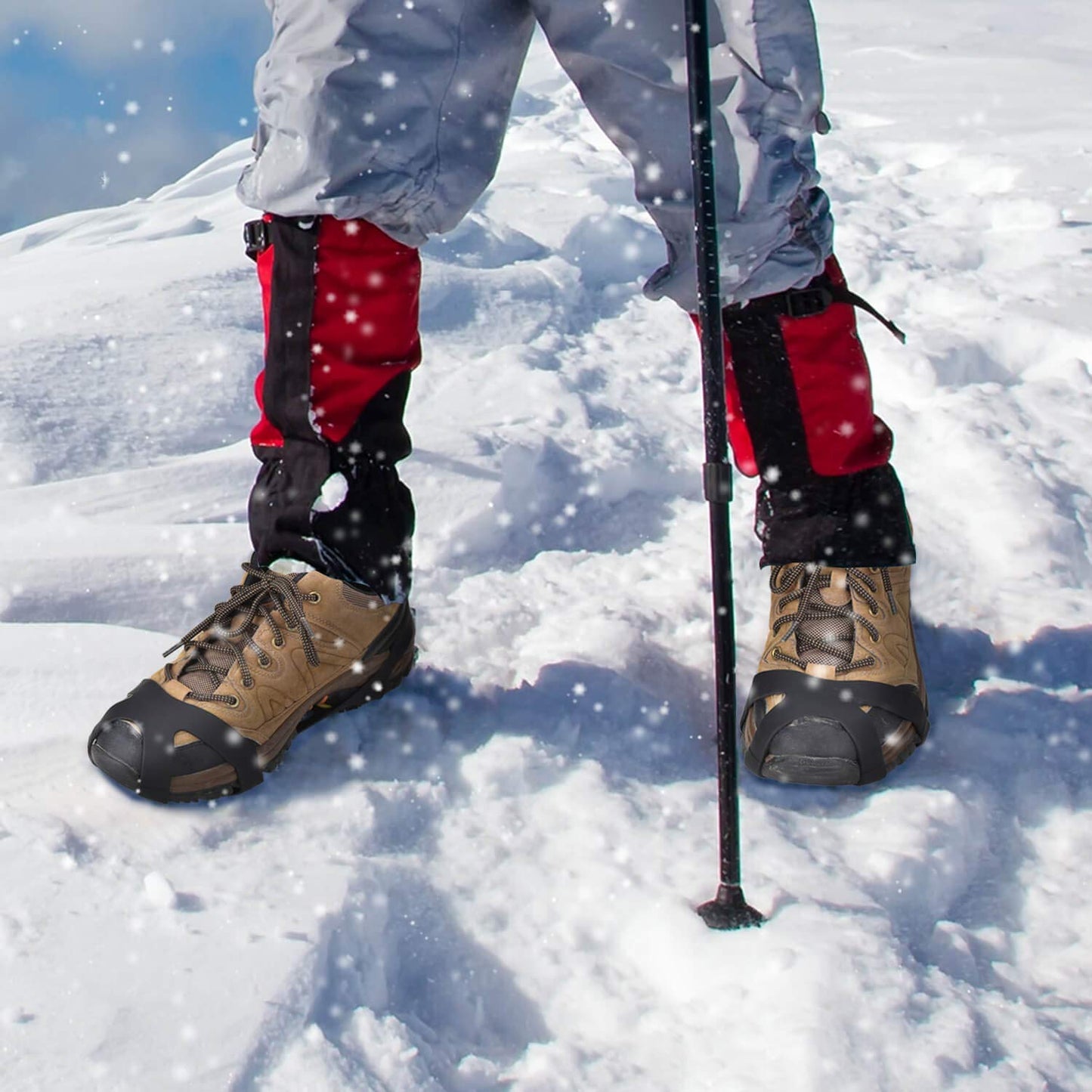 Manledio Ice Cleats for Shoes and Boots - Stainless Steel Studs Crampons for Non-Slip Traction on Snow and Ice - Anti-Slip Grips and Spikes for Hiking Walking and Winter Workers on Slippery Surfaces