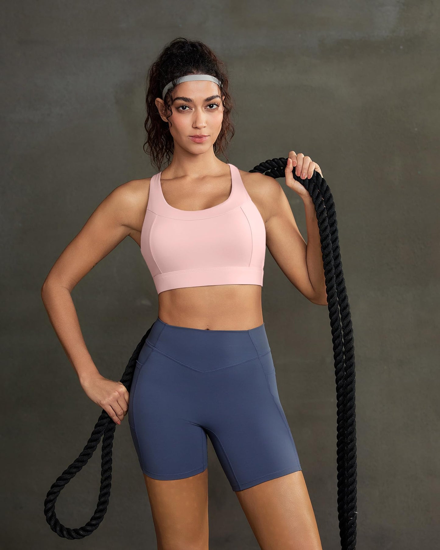 RUNNING GIRL Sports Bra for Women, Criss-Cross Back Strappy Sports Bras High Support Yoga Bra with Molded Cups(3080_Pink_L)