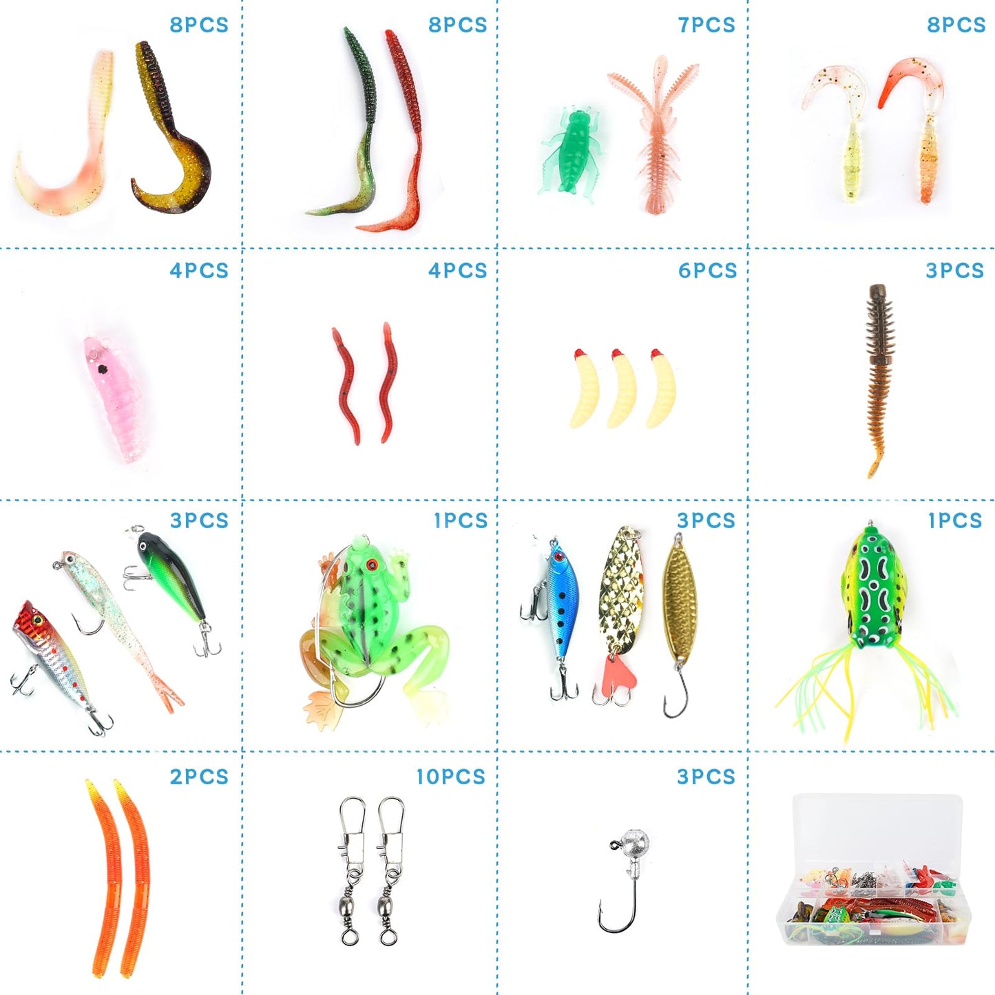 71Pcs Fishing Lures Kit, Fishing Tackle Box Fishing Baits Including Crankbaits for Bass, Salmon for Freshwater and Saltwater, Fishing Accessories Fishing Gear, for Dad Men