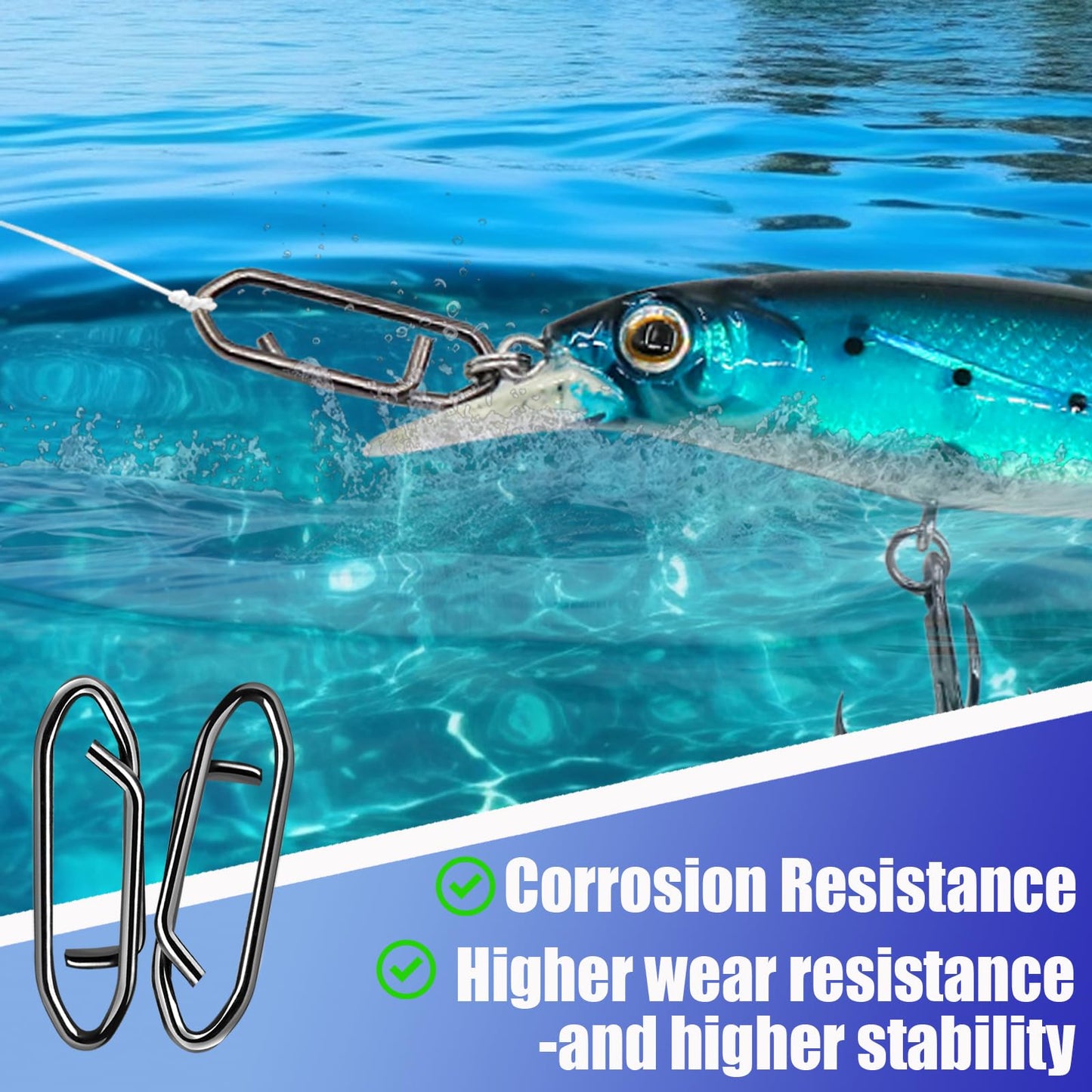 Fishing Clips Power Clip, 50pcs Speed Clip for Fishing Lure Quick Change Connector Link Split Rings Snaps Saltwater Freshwater Black Nickel #0