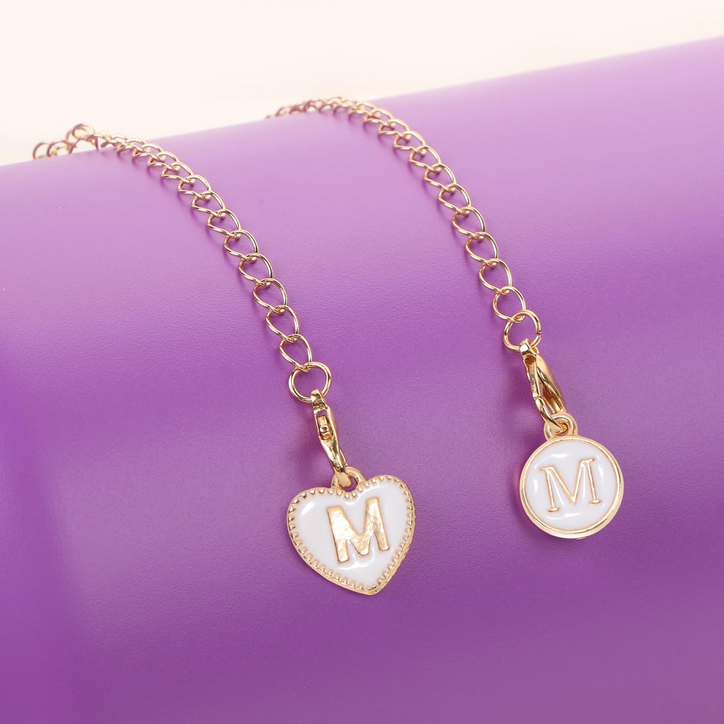 HOMICO 2PCS Round Heart Shaped Letter Chain Accessories for Stanley Cup Personalized Name ID Letter Chain Accessories for Stanley Tumbler, M