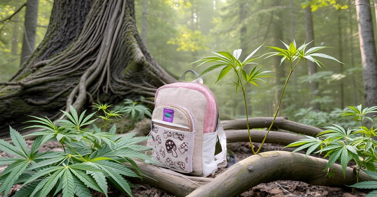 Generic RARA Natural Handmade MINI Hemp backpack, eco-friendly stylish unisex casual backpack Hiking, Travelling and Walking (Mushroom red)