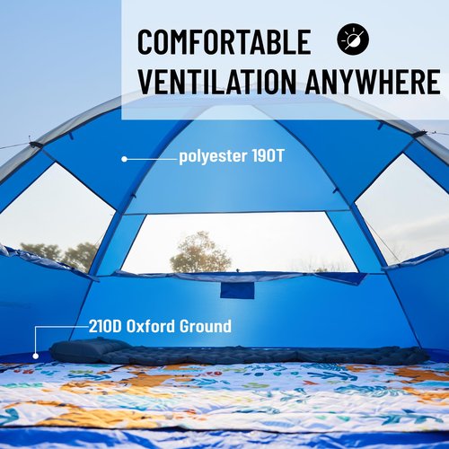 EchoSmile UPF 50+ Beach Tent Sun Shelter for 3/4 Person, Portable Beach Cabana Tent