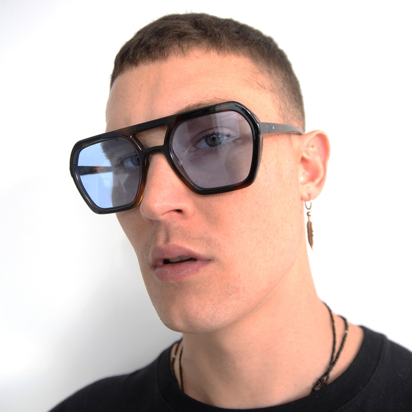 INFINIT Lyon Tortoise Frame Blue Lens UV400 Lightweight Unisex Retro Sunglasses
