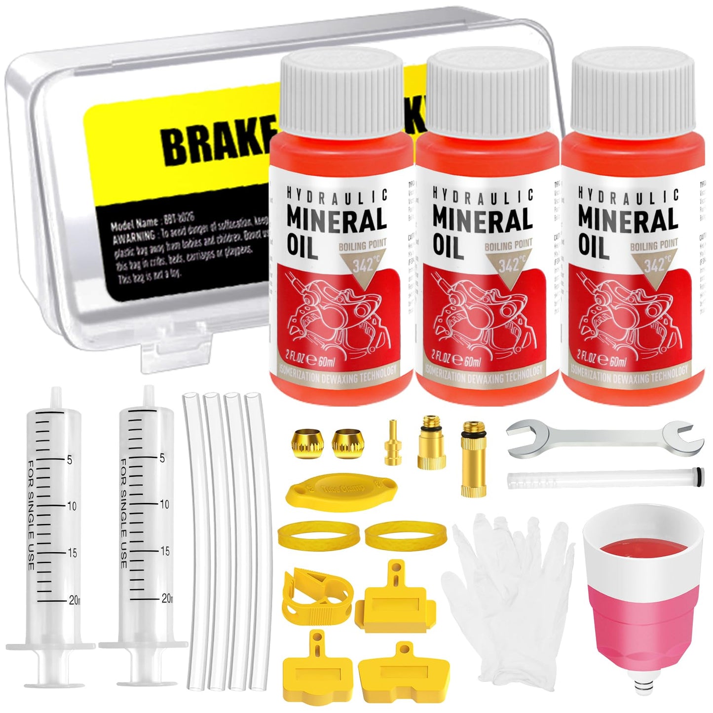 HYHJMISTY Brake Bleed Kit for Shimano Hydraulic Brakes with 180 ml Mineral Oil Brake Fluid, Bike Brake Bleed Kit for Shimano Mountain/Road Bike Brake