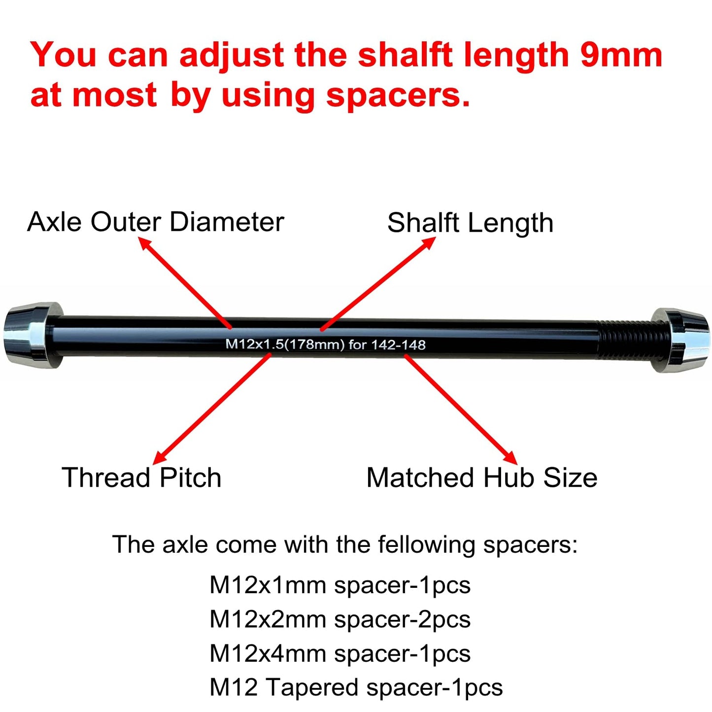 Bike Trainer Thru Axle Adapter for Bicycle Indoor Trainers 12MM Axle 1.0/1.5/1.75 Thread Pitch Multiple Length (M12 167-1.0)