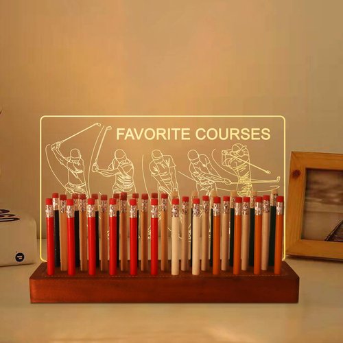 CoolGift Mart Light Up Golf Pencil Display Case, Wooden Acrylic Accessories with Warm White Lights for Pencil Display and Storage in Homes, Offices, Golf Pro Stores, Golf Museums, and Galleries
