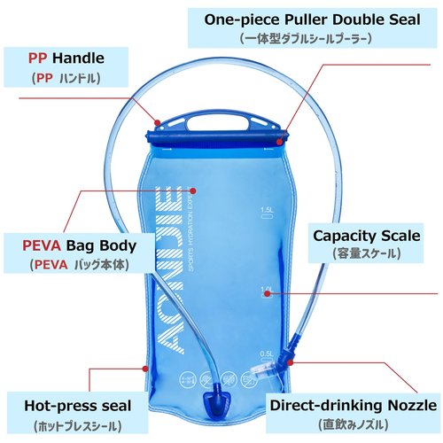 Azarxis Hydration Bladder Water Reservoir Leakproof 1L 1.5L 2L 3L BPA Free Hydration Pack Replacement for Running Walking Hiking Biking Climbing Cycling (PEVA - 1.5L)