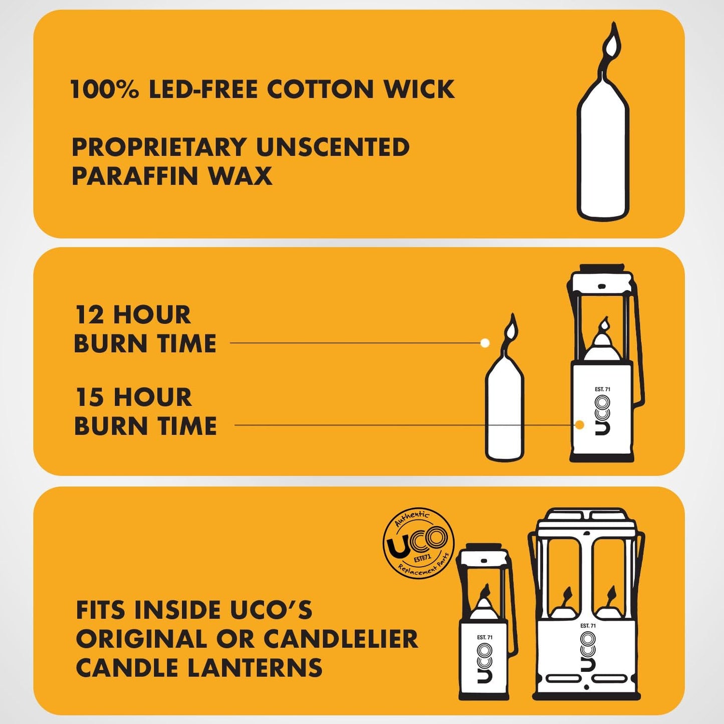 9-Hour White Candles for UCO Candle Lanterns, Long-Burning Candles for Outdoor, Camping, Prepping Supplies and Emergency Preparedness
