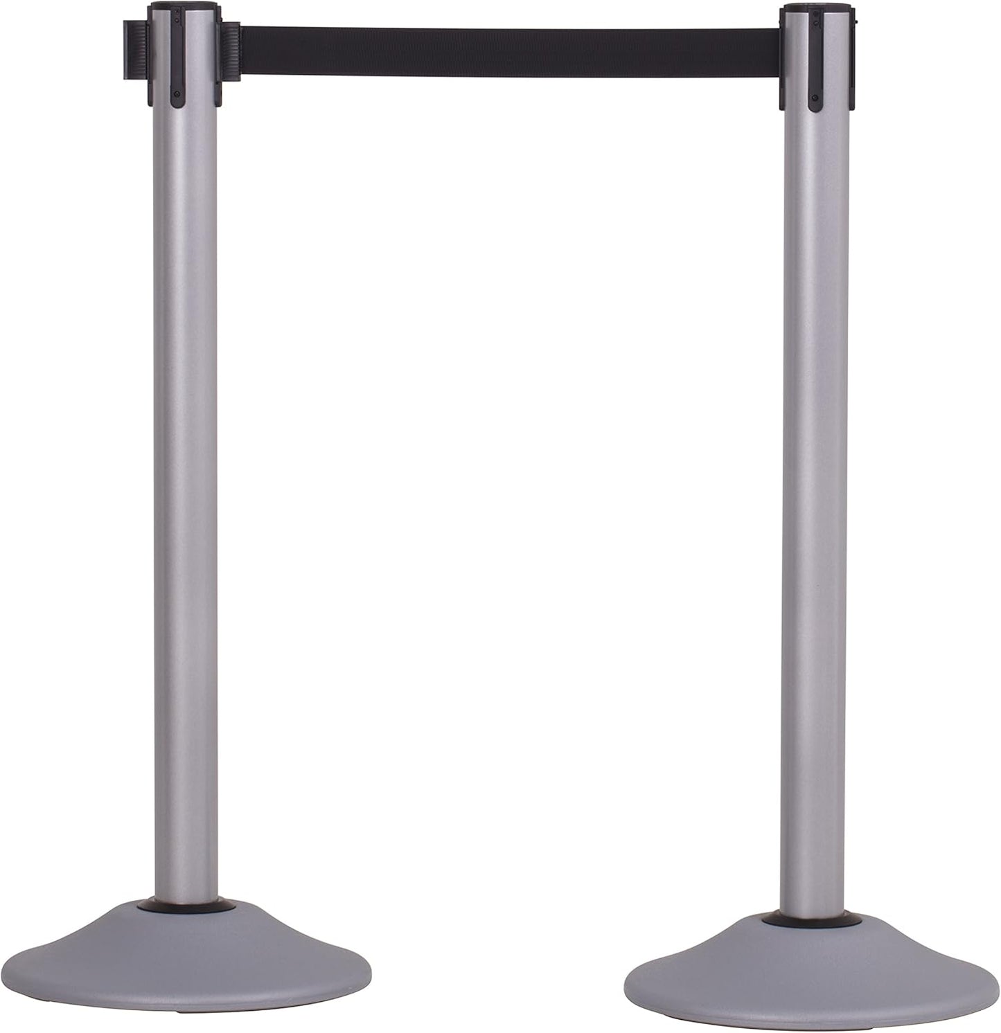 Premium Silver Steel Stanchion with 7.5-Foot Retractable Belt for Crowd Control