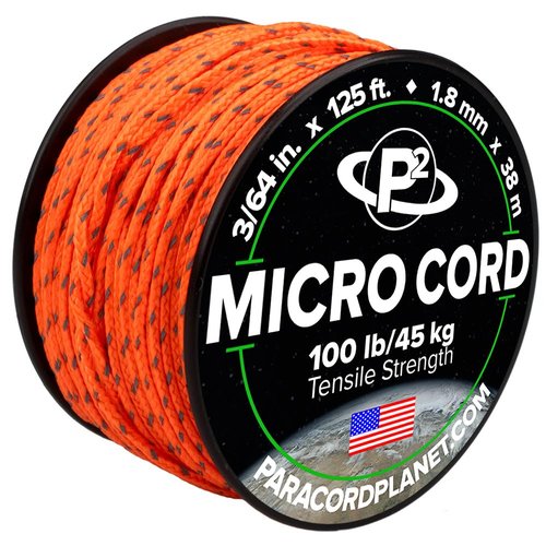 Paracord Planet Micro Paracord – Thin Braided Cord for Crafting, Fishing, and DIY Projects in 125 ft Spools – Reflective Neon Orange