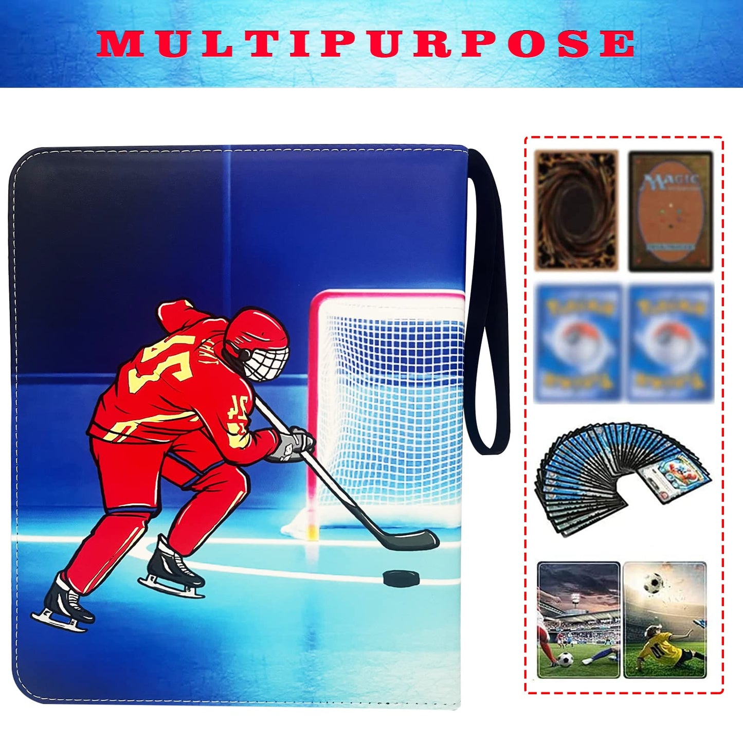 400 Pockets Hockey Cards Binder,Trading Cards Holder Card Collectors Album,Trading Card Binder 4 Pocket with 50 Removable Sleeves for Hockey Card and Sports Card