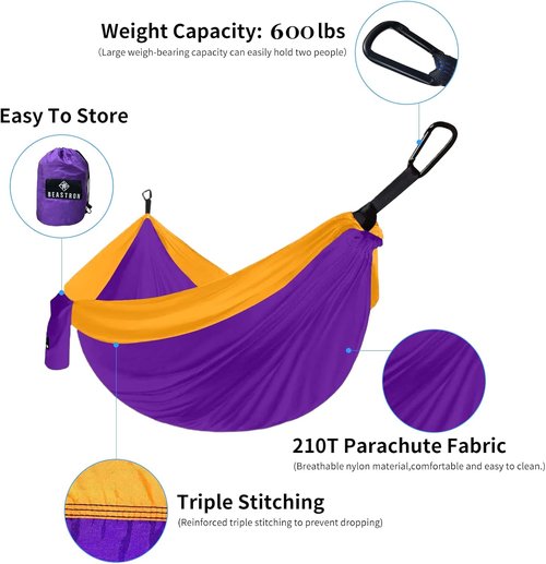 Beastron Portable Double Camping Hammock Parachute Nylon Two Person Bed with Tree Straps for Camping, Backyard,Hiking, Travel, Beach.