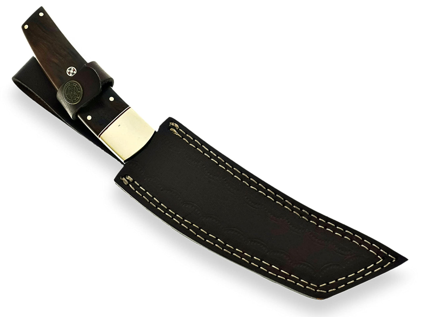 Handmade Damascus Steel Tanto, Skinner, Hunting, Fixed Blade, and Camping Knife with Leather Sheath – Durable Outdoor Knife Collection (OB-1092) (Brown)