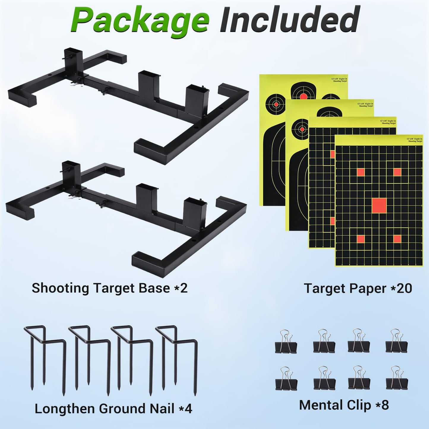 GADFISH 2 Pack Shooting Target Stand Base for Outdoor Paper Shooting Targets Cardboard, Adjustable Width with Ground Nails and Paper Targets, USPSA/IPSC - IDPA Practice (Wooden Stakes Not Included)