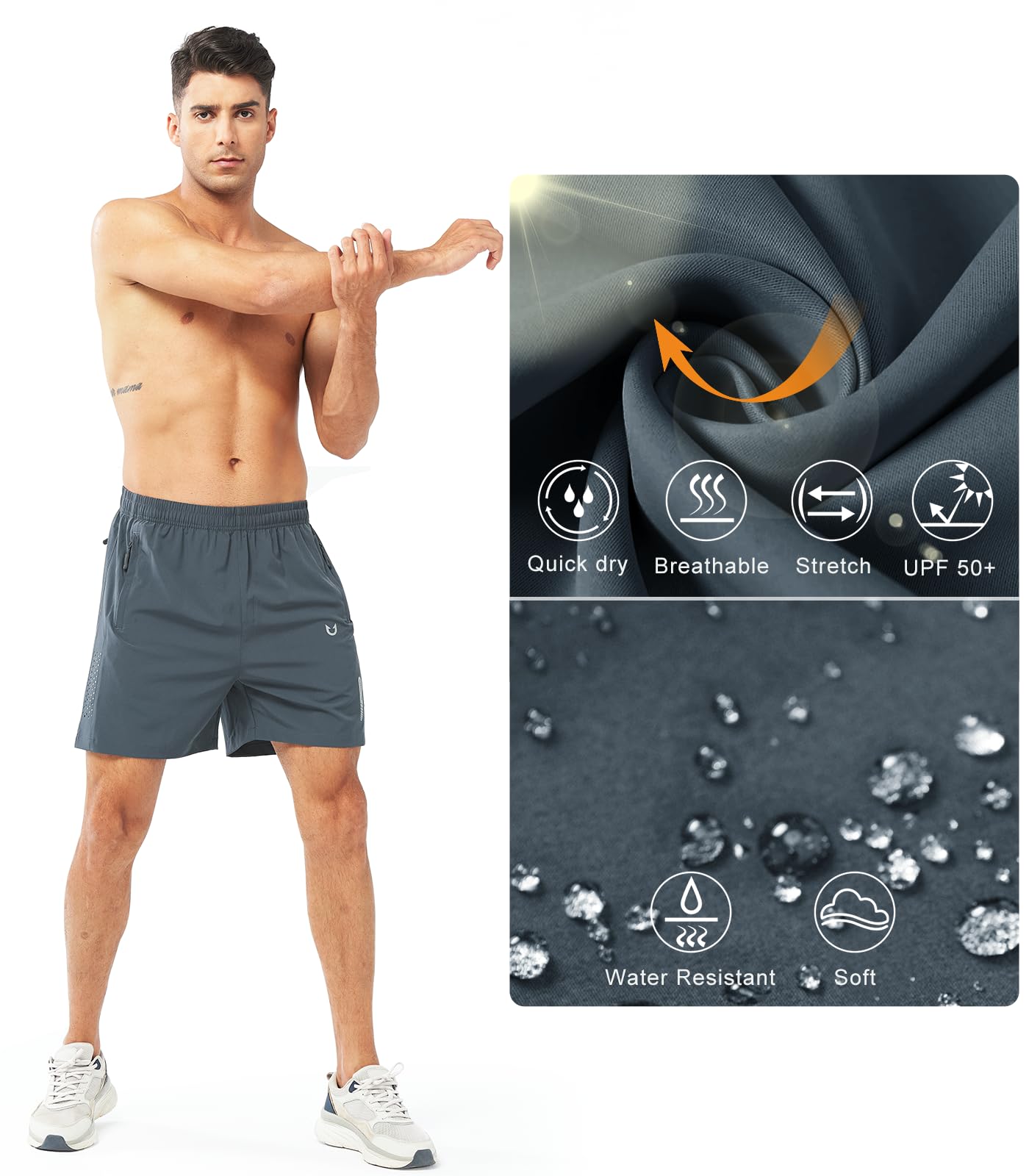 NORTHYARD Men's Athletic Running Shorts Gym Workout 7"/9"/5" Quick Dry Lightweight Sports Basketball Tennis 3 Zipper Pockets COOLGREY-5inch XL