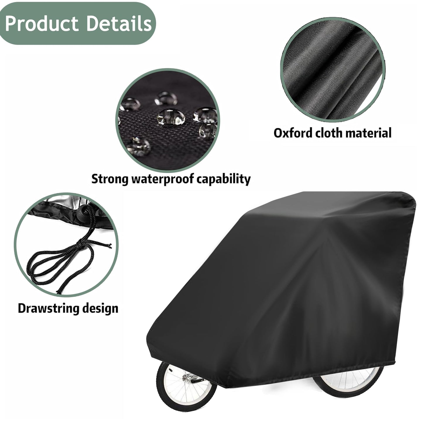 Amazing Fair Bicycle Trailer Cover - Waterproof Oxford Material with PU Coating, UV Resistant, Windproof and Dustproof, Suitable for 55x33x39 inches (140x84x100 cm) Trailers.