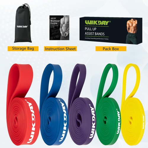 WIKDAY Resistance Bands for Working Out, Exercise Bands, Workout Bands, Pull Up Assistance Bands for Body Stretching Training Physical Therapy Muscle Training for Men & Women Multicolour (8-100lbs)